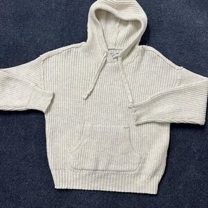 American Eagle Sweater Womens XS Cream Knit Hooded Pullover Kangaroo Pocket